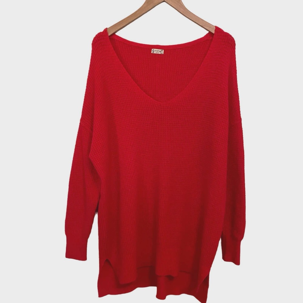 Free People Intimately Oversized Red Tunic Wool Blend Sweater Size XS / Small
